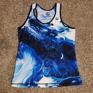 INKnBURN Blue Ocean Waves Singlet Athletic Tank Dry ICE Fabric Size L